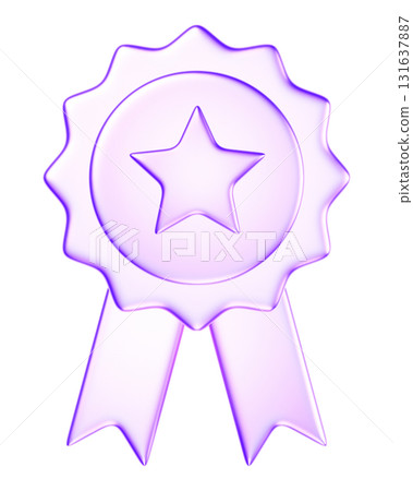 3D glassmorphism ribbon badge icon with star. Glossy purple minimal style representing reward, achievement, and excellence 3D glassmorphism ribbon badge icon with star. Glossy purple minimal style representing reward, achievement, and excellence 131637887
