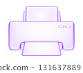 3D glassmorphism printer icon. Glossy minimal purple design symbolizing print, document, and office technology. Suitable for digital UI 131637889