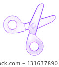 3D glassmorphism scissors icon. Minimal glossy purple design representing cutting, crafting, and creation. 131637890
