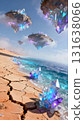 bright crystalline ocean on the cracked desert floor 131638066