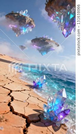 bright crystalline ocean on the cracked desert floor 131638066