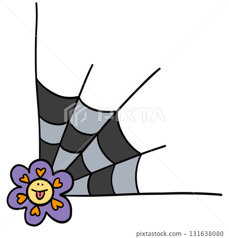 halloween Playful flower with a spider web design. in doodle color line style halloween Playful flower with a spider web design. in doodle color line style 131638080