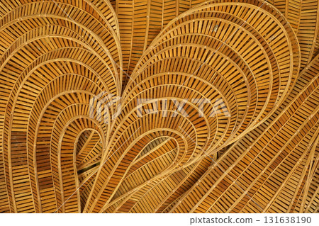 abstract curve pattern that twists and turns smoothly and flows like water waves Made from woven bamboo For building decoration in a modern tropical contemporary style or for making furniture. 131638190