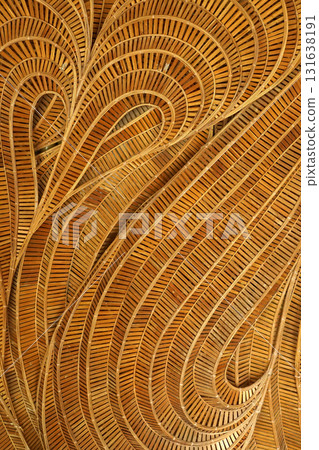 abstract curve pattern that twists and turns smoothly and flows like water waves Made from woven bamboo For building decoration in a modern tropical contemporary style or for making furniture. abstract curve pattern that twists and turns smoothly and flows like water waves Made from woven bamboo For building decoration in a modern tropical contemporary style or for making furniture. 131638191