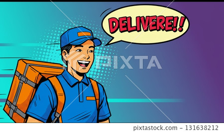 普普藝術風格。大膽描繪了一位送貨男和一些紙箱。 131638212