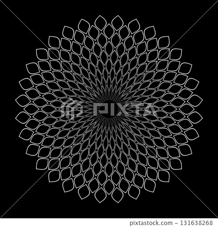 Radial Circle Floral Pattern on Black Background. 131638268