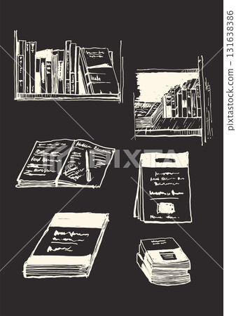 Hand drawn sketch vector of books and shelves 131638386