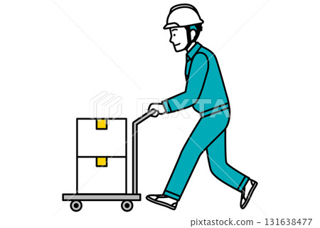 Male worker carrying luggage on a cart 131638477