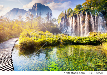 waterfall with turquoise water waterfall with turquoise water 131638503