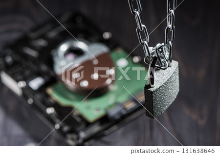 A close-up of the hard disk and pad 131638646