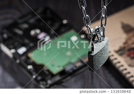 A close-up of the hard disk and pad 131638648