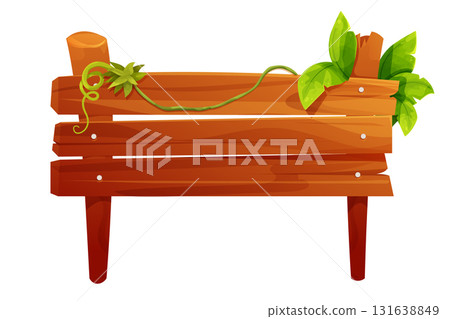 Wooden jungle forest signposts, empty board textured wood plank.Wood plank frame game signpost, farm garden or jungle pointing panel. Set menu ui design. Outdoor empty textured arrow 131638849
