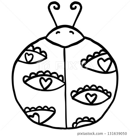 halloween ladybug with hearts and eyes in a playful design. in doodle line style 131639050