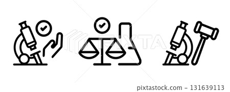 ethical principles in scientific research icons feature microscope balance scale and gavel responsible conduct integrity and legal governance in science 131639113