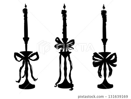 Vector silhouette of vintage candles tied with ribbon. Antique candlestick illustration for design, branding, or decor elements. Vector silhouette of vintage candles tied with ribbon. Antique candlestick illustration for design, branding, or decor elements. 131639169