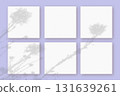 Natural light casts shadows from the wildflowers on 6 square sheets of white paper lying on a violet background. Mockup 131639261
