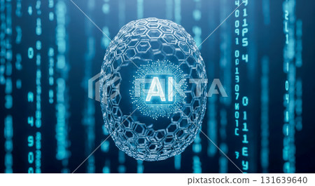 Artificial intelligence core in sphere with network connections, futuristic technology background with digital data stream and blue matrix binary code wallpaper Artificial intelligence core in sphere with network connections, futuristic technology background with digital data stream and blue matrix binary code wallpaper 131639640