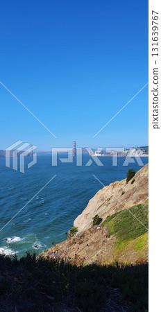 Golden Gate bridge view from Lands End hiking trail. Mobile photography, real phone snapshot 131639767