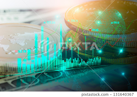 Modern way of exchange. Bitcoin is convenient payment in global economy market. Virtual digital currency and financial investment trade concept. Abstract cryptocurrency with gold bitcoin background. 131640367
