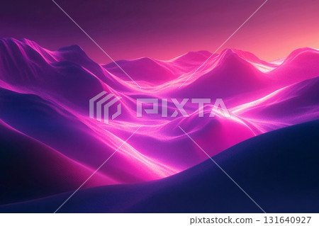 Desert dunes glow with vibrant gradients under a beautiful sunset sky 131640927