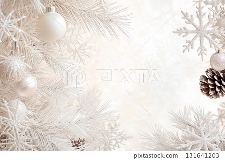 Beautiful holiday postcard with shimmering Christmas tree decorations 131641203