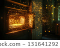 Underwater oven surrounded by magical fireflies illuminating the ancient walls in a mystical setting 131641292