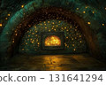 Underwater oven surrounded by magical fireflies illuminating the ancient walls in a mystical setting 131641294