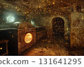 Underwater oven surrounded by magical fireflies illuminating the ancient walls in a mystical setting 131641295