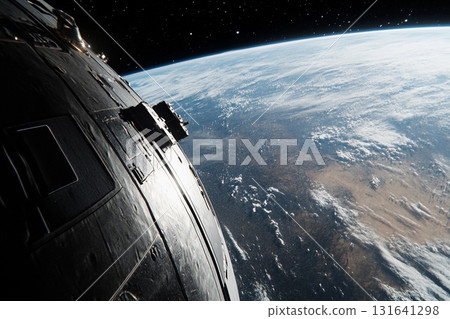 View of Earth from space captured during low-light conditions showcasing urban lights and natural atmosphere 131641298