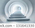 Steps lead into an endless circular tunnel creating a mysterious atmosphere with a sense of depth and intrigue 131641330
