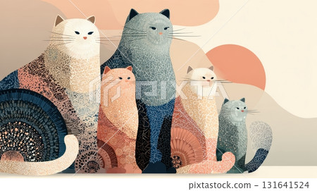 Decorative and Artistic Illustration of Colorful Cat Designs 131641524