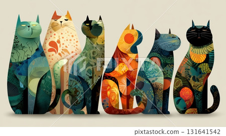 Colorful Artistic Cats in Creative Designs and Patterns 131641542