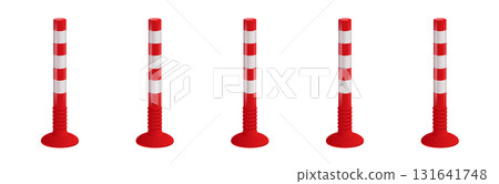 Safety delineator with white stripe. Classic red-orange color. vector road poles. Traffic posts with different types of base. 131641748
