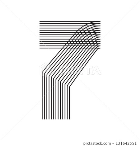 Number seven 7 linear in black thin striped lines isolated on white background. Graphic design vector illustration for Banner Greeting Card Annual Report Poster Event Anniversary Symbol Jubilee Flyer Number seven 7 linear in black thin striped lines isolated on white background. Graphic design vector illustration for Banner Greeting Card Annual Report Poster Event Anniversary Symbol Jubilee Flyer 131642551