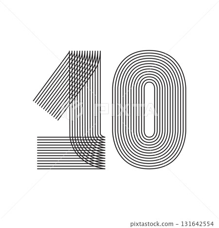 Number ten 10 line art in black thin striped lines isolated on white background. Graphic design vector illustration for Banner Greeting Card Annual Report Poster Event Anniversary Symbol Jubilee Party 131642554