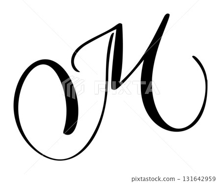 Capital vector letter m in elegant script font. Black alphabet typography design element for monogram initial branding 131642959