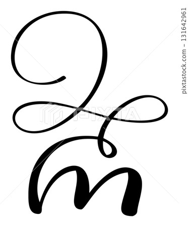 Black calligraphic vector letter m hand drawn forming part an elegant alphabet and initial for design projects 131642961