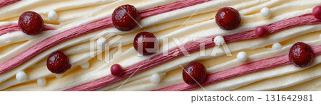 Swirling creamy Christmas ice cream with red berry and white pearl toppings 131642981
