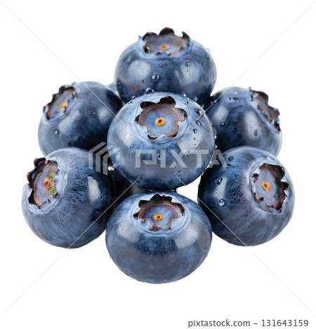 Close-up of fresh blueberry isolate on a white background. Ripe, blue berries show texture and are perfect for culinary or design projects. Close-up of fresh blueberry isolate on a white background. Ripe, blue berries show texture and are perfect for culinary or design projects. 131643159
