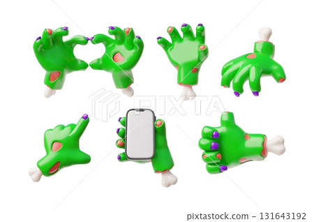 Creepy zombie hand gestures 3D vector set, dead rotting flesh and bones, corpse arm thumbs up, heart sign, walking dead Creepy zombie hand gestures 3D vector set, dead rotting flesh and bones, corpse arm thumbs up, heart sign, walking dead 131643192