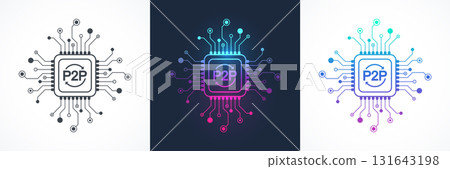 P2P exchange concept icon, sign, logo in the circuit line style. P2P lending processor vector icon flat design. Peer-To-Peer transfering cryptocurrency money on phone app, banking card P2P exchange concept icon, sign, logo in the circuit line style. P2P lending processor vector icon flat design. Peer-To-Peer transfering cryptocurrency money on phone app, banking card 131643198