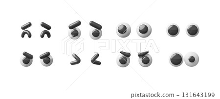 Eyes, eyelids and eyebrows emoji emoticon realistic 3D vector set, face elements positive and negative facial expression Eyes, eyelids and eyebrows emoji emoticon realistic 3D vector set, face elements positive and negative facial expression 131643199