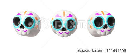 Calavera painted sugar skull with floral pattern 3D vector set, Mexican Dia de Los Muertos Day of the dead decoration Calavera painted sugar skull with floral pattern 3D vector set, Mexican Dia de Los Muertos Day of the dead decoration 131643206