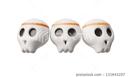 Calavera painted sugar skull 3D vector set, Mexican Dia de Los Muertos, cranium face mask view from different angles Calavera painted sugar skull 3D vector set, Mexican Dia de Los Muertos, cranium face mask view from different angles 131643207