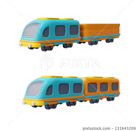 Bus with a cargo trailer or cabin 3D cartoon plastic style vector icon set, vintage travel or delivery vehicle transport Bus with a cargo trailer or cabin 3D cartoon plastic style vector icon set, vintage travel or delivery vehicle transport 131643209
