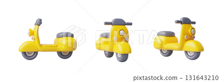 Yellow moped view from different angles 3D cartoon vector icons set, motorbike transport, toy, touristic travel vehicle Yellow moped view from different angles 3D cartoon vector icons set, motorbike transport, toy, touristic travel vehicle 131643210