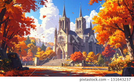 Cathedral and autumn leaves 131643237