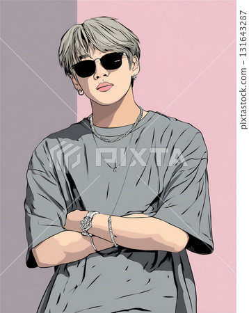 一位年輕男子戴著時尚太陽眼鏡的插圖 131643287