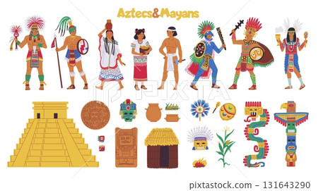 A vector set dedicated to the Aztecs and Maya on a white background 131643290