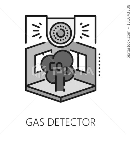 Home security gas detector color line icon or label. Property protection alarm technology outline vector sign, home security company pictogram. Safety system symbol with room and CO2 gas sensor 131643539